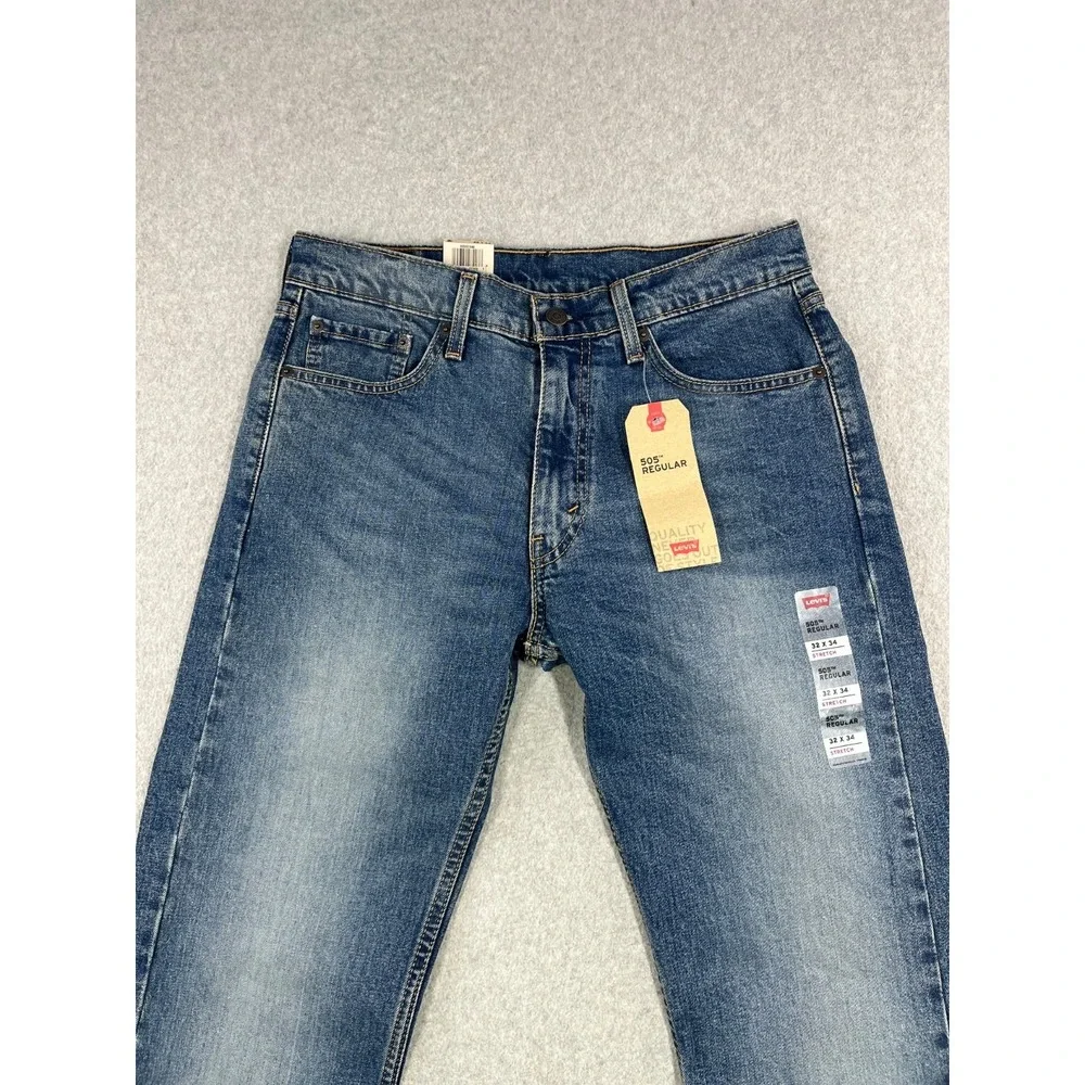 Levis 505 Jeans Mens 32x34 Blue Denim Regular Fit Stretch Straight Leg